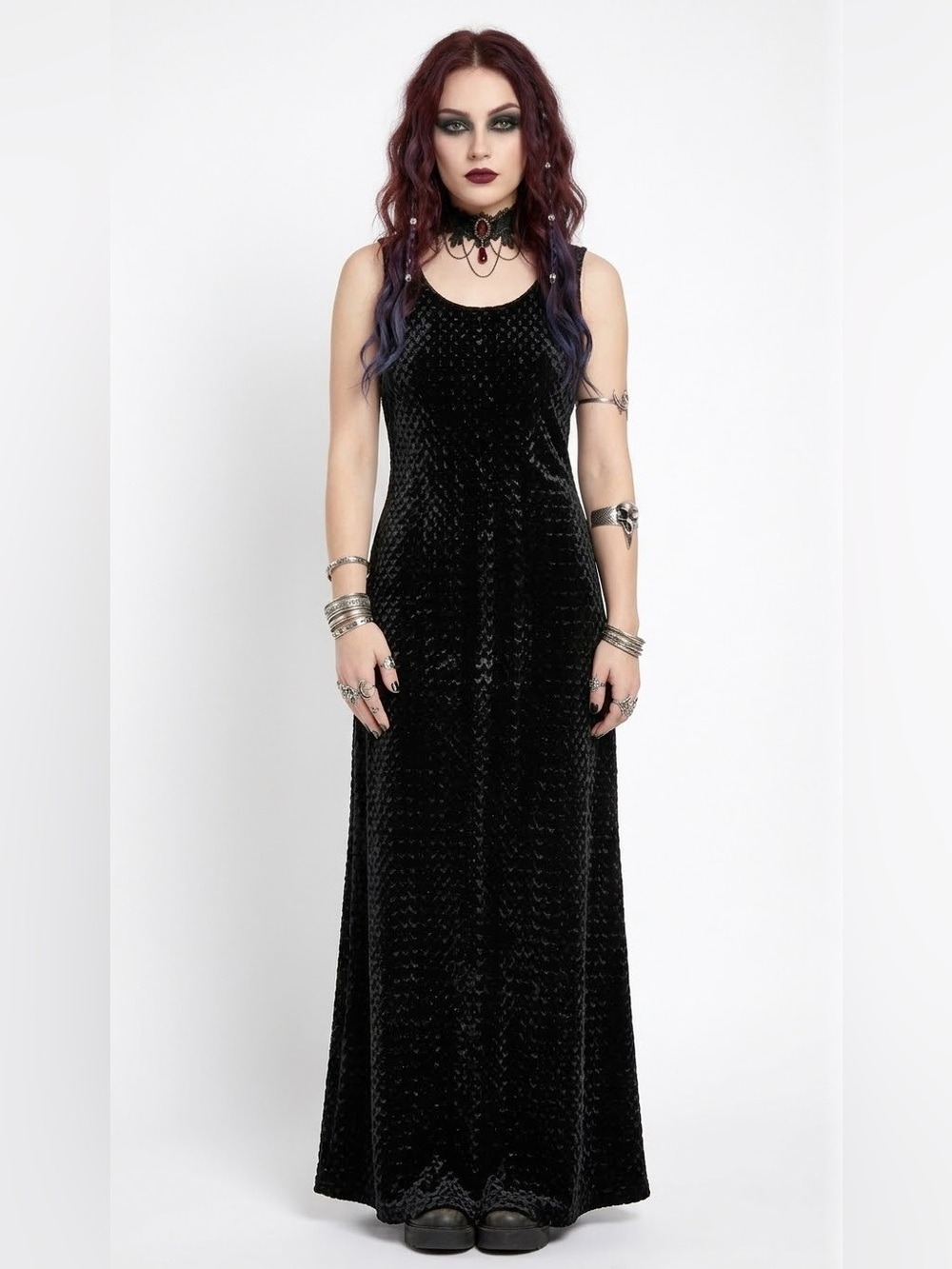 Whimsigoth Black Velvet Maxi Dress Witchy Minimalist Vampirecore Bratz Y2K Chic